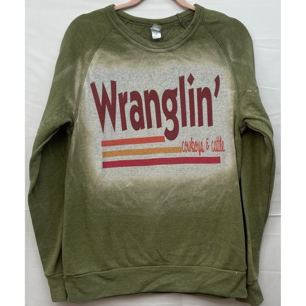 Alternative Apparel Wranglin Western‎ Graphic Sweatshirt Womens M Olive Green